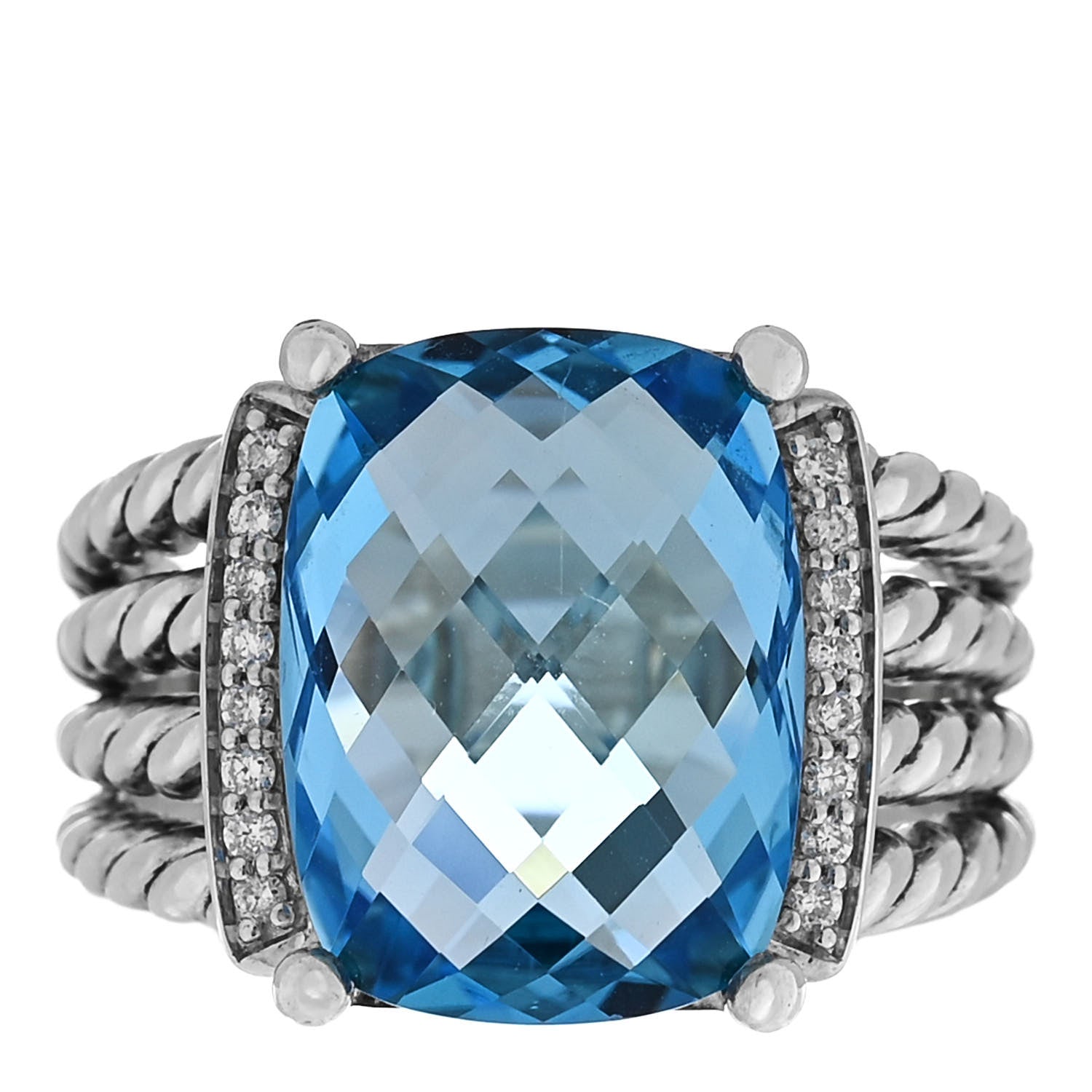 David Yurman Sterling Silver Diamond Blue Topaz 16mm Wheaton Ring 61 9.5 1 of 6