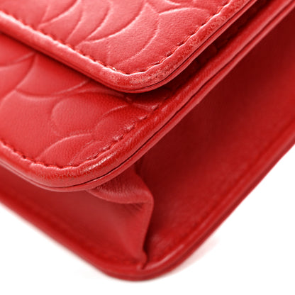 Chanel Lambskin Camellia Embossed Wallet On Chain WOC Red 12 of 16