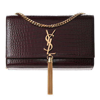 Saint Laurent Calfskin Crocodile Embossed Medium Classic Monogram Kate Tassel Satchel Dark Red 1 of 4