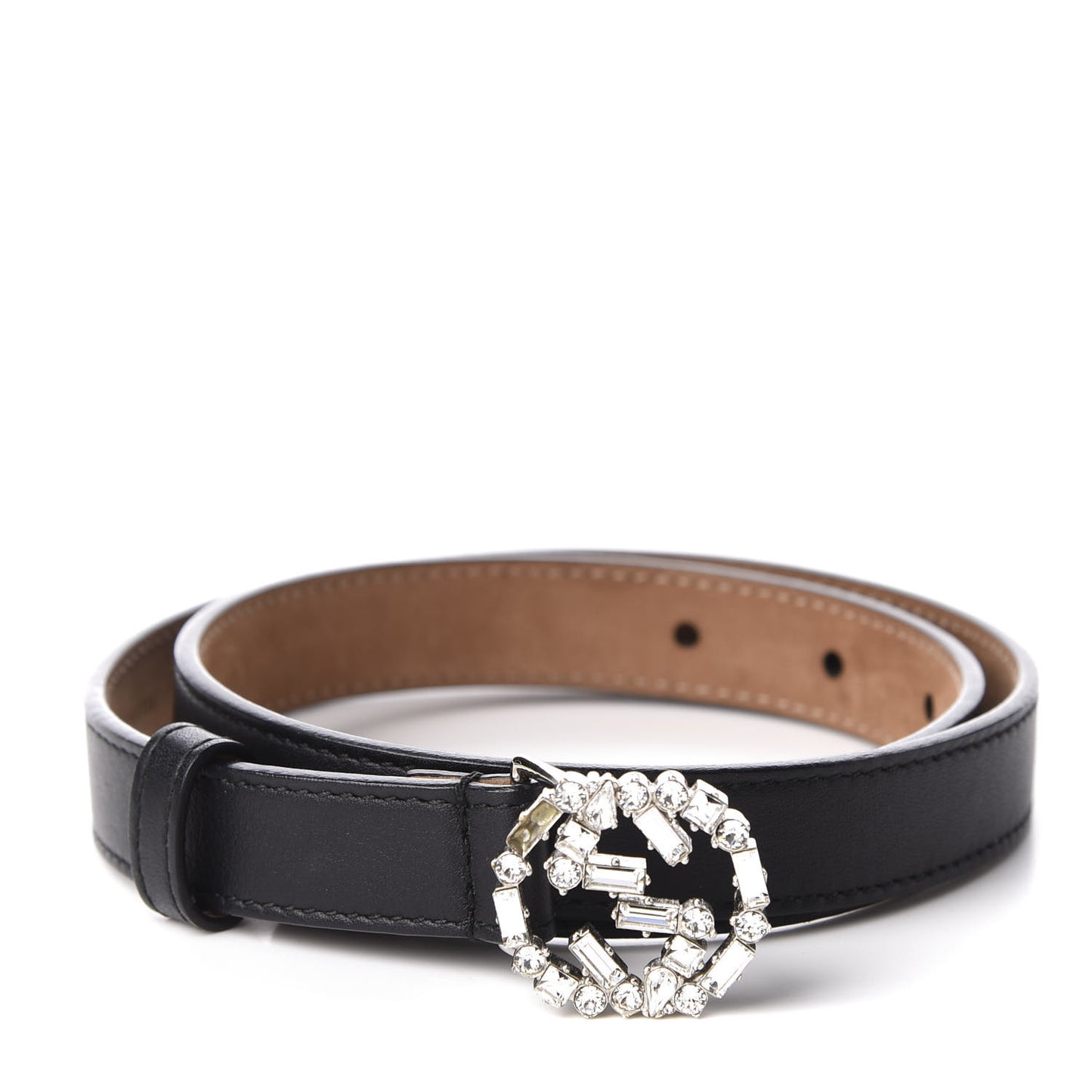 Calfskin Crystal Interlocking G Belt 65 26 Black
