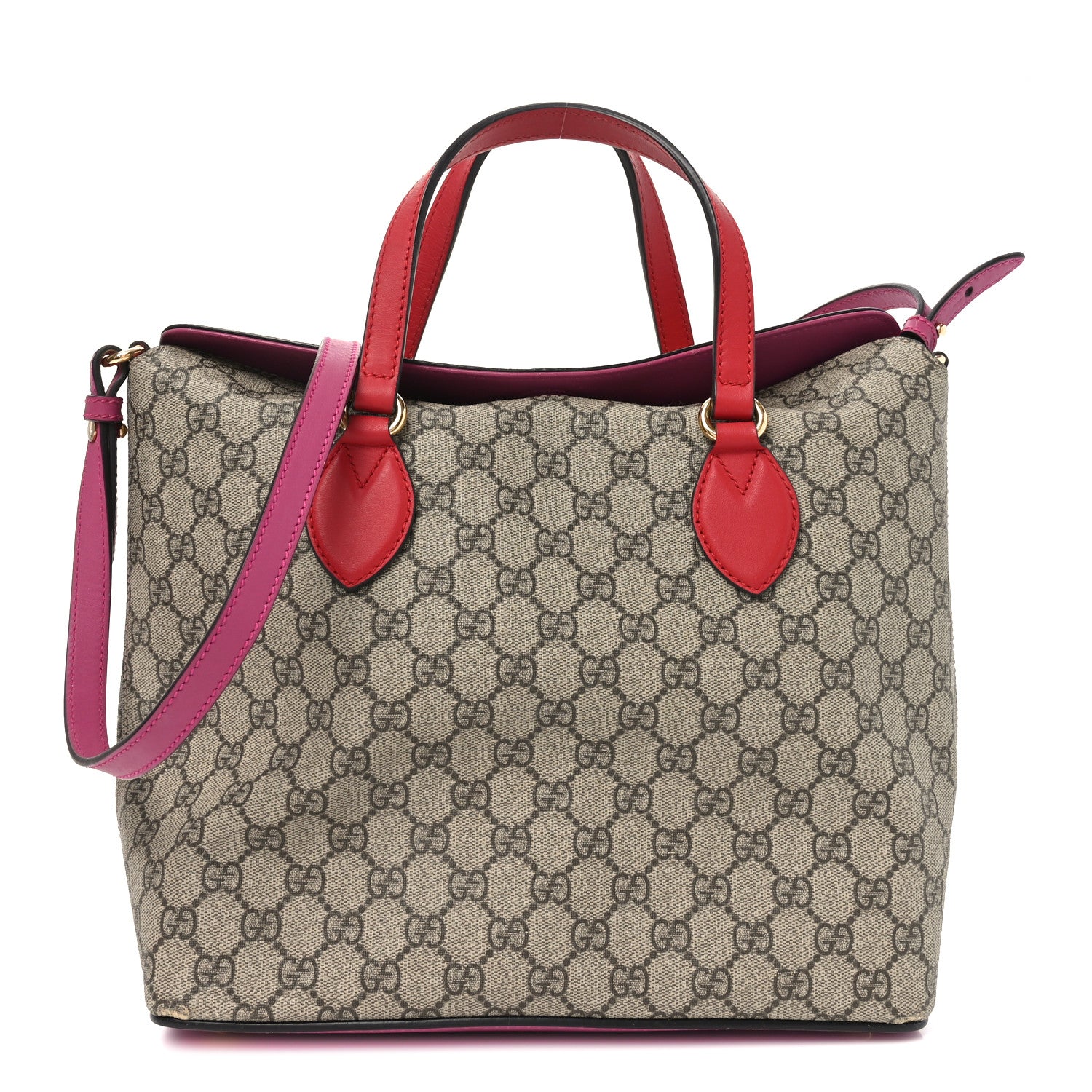 Gucci GG Supreme Monogram Linea A Foldover Tote Beige Hibiscus Red New Rosette 1 of 10