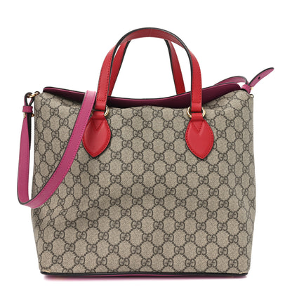 Gucci GG Supreme Monogram Linea A Foldover Tote Beige Hibiscus Red New Rosette 1 of 10