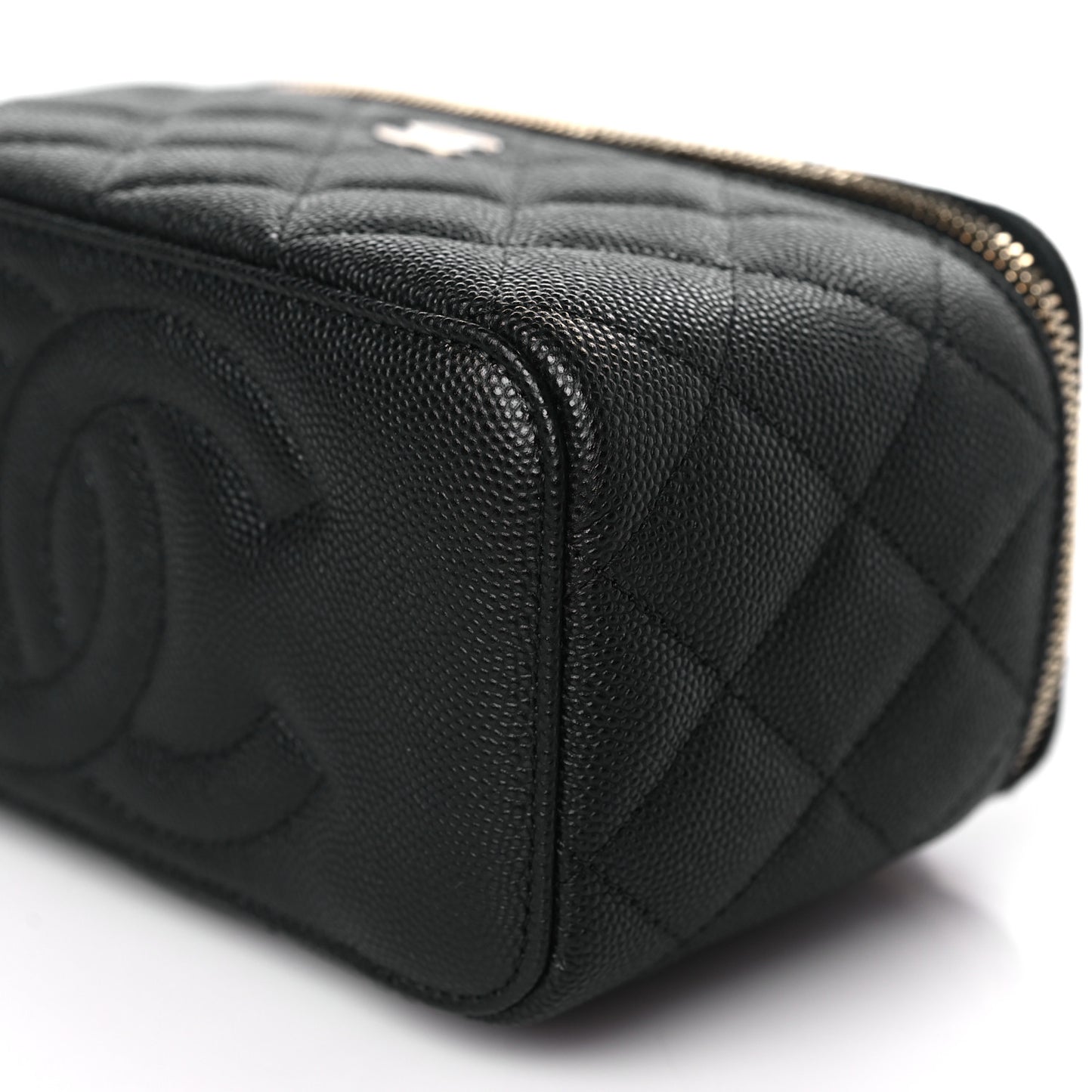 Caviar Quilted Small Vanity Case With Chain Black