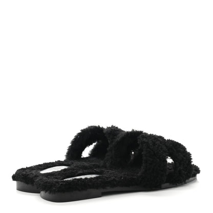 Hermes Woolskin Oran Sandals 36 Black 4 of 8