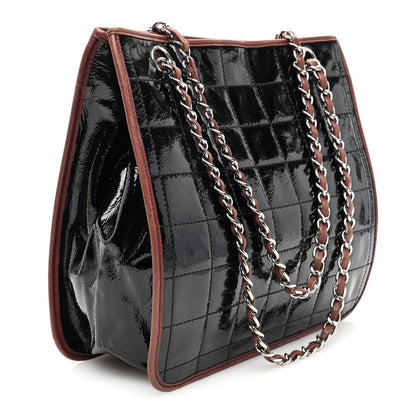 Chanel Patent Chocolate Bar Quilted Tote Black Brown 3 of 10