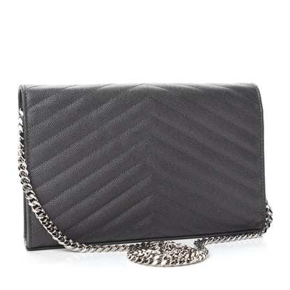 Saint Laurent Grain De Poudre Matelasse Chevron Monogram Chain Wallet Earth 3 of 11