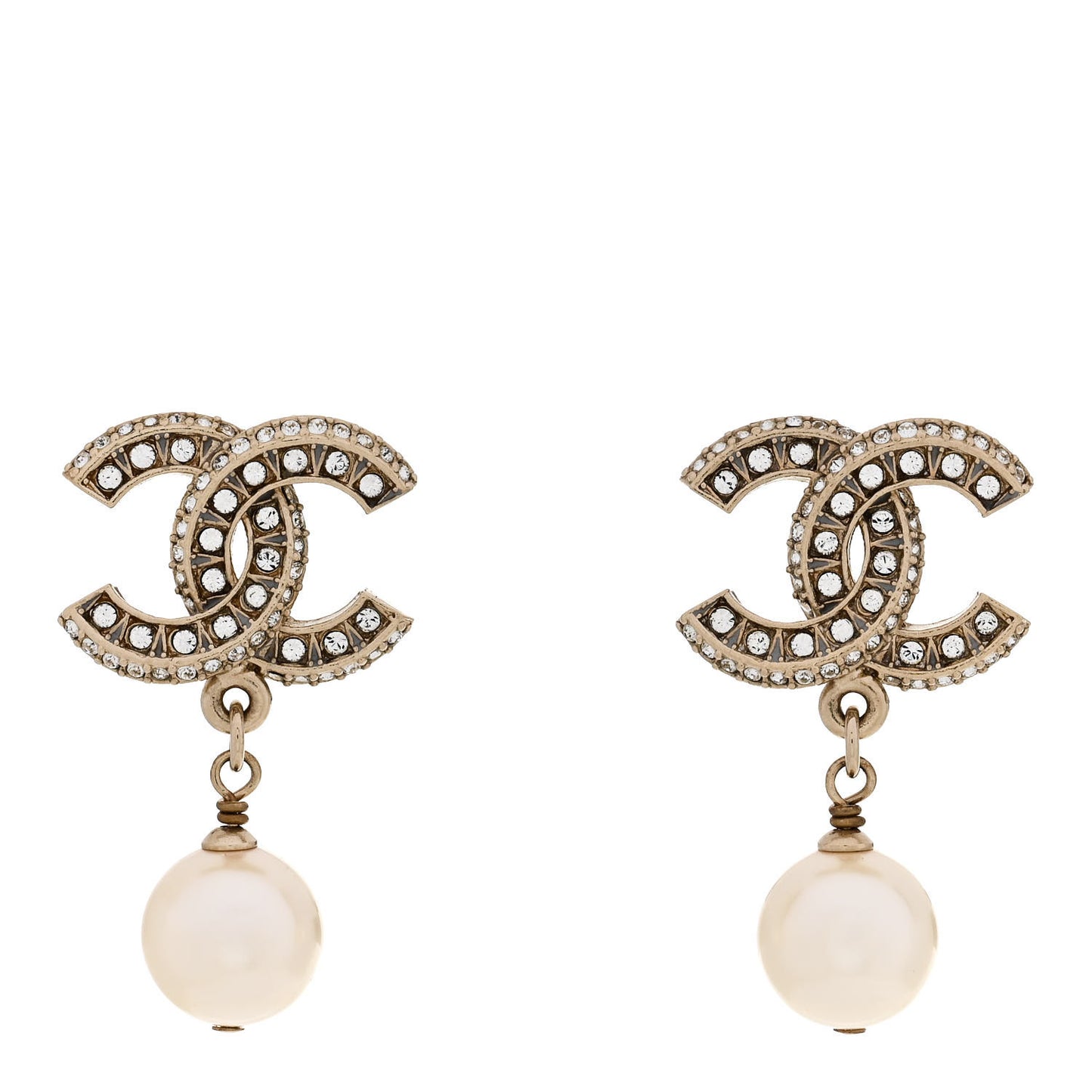 Crystal Timeless CC Pearl Drop Earrings Light Gold