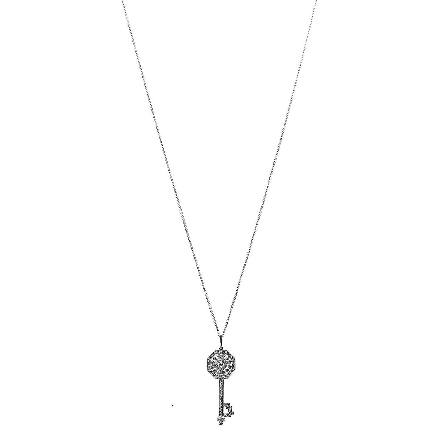 Platinum Diamond Octagon Key Charm Pendant Necklace