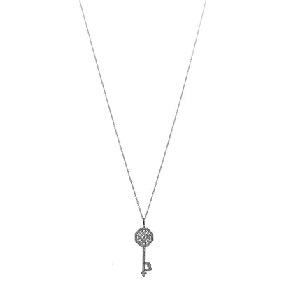 Tiffany Platinum Diamond Octagon Key Charm Pendant Necklace 1 of 6