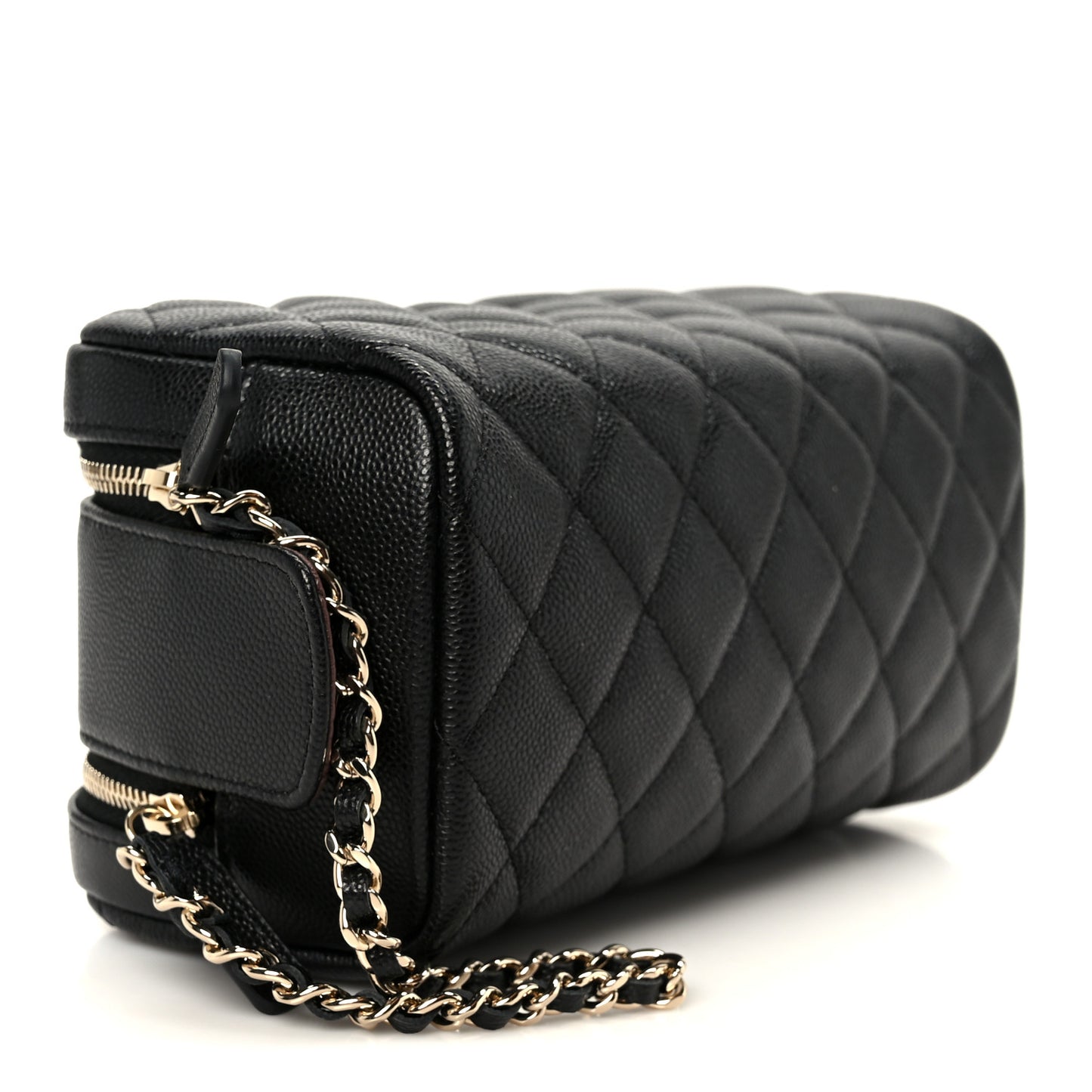 Caviar Quilted Toiletry Case With Chain Black