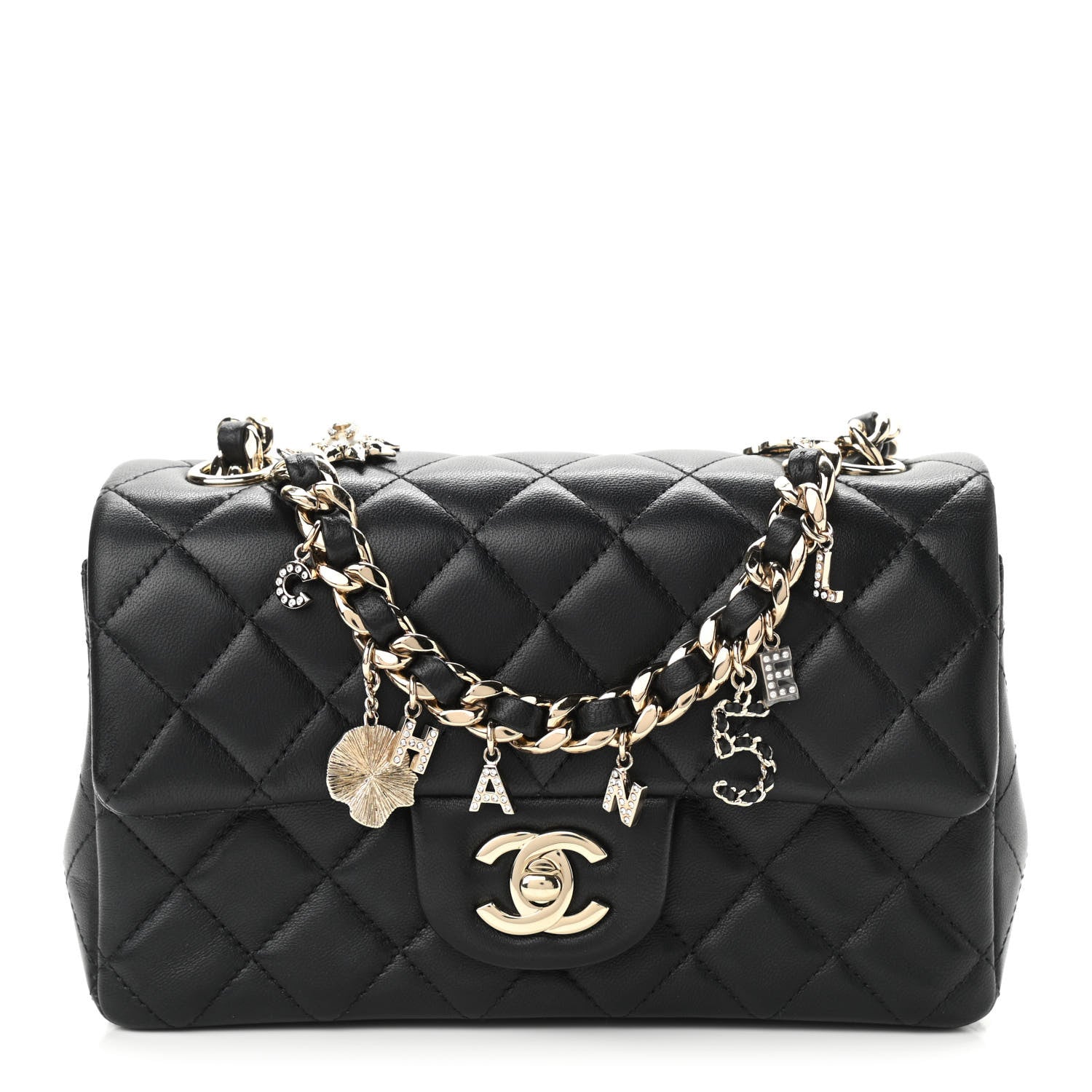 Chanel Lambskin Quilted Mini Coco Charms Rectangular Flap Black 1 of 14