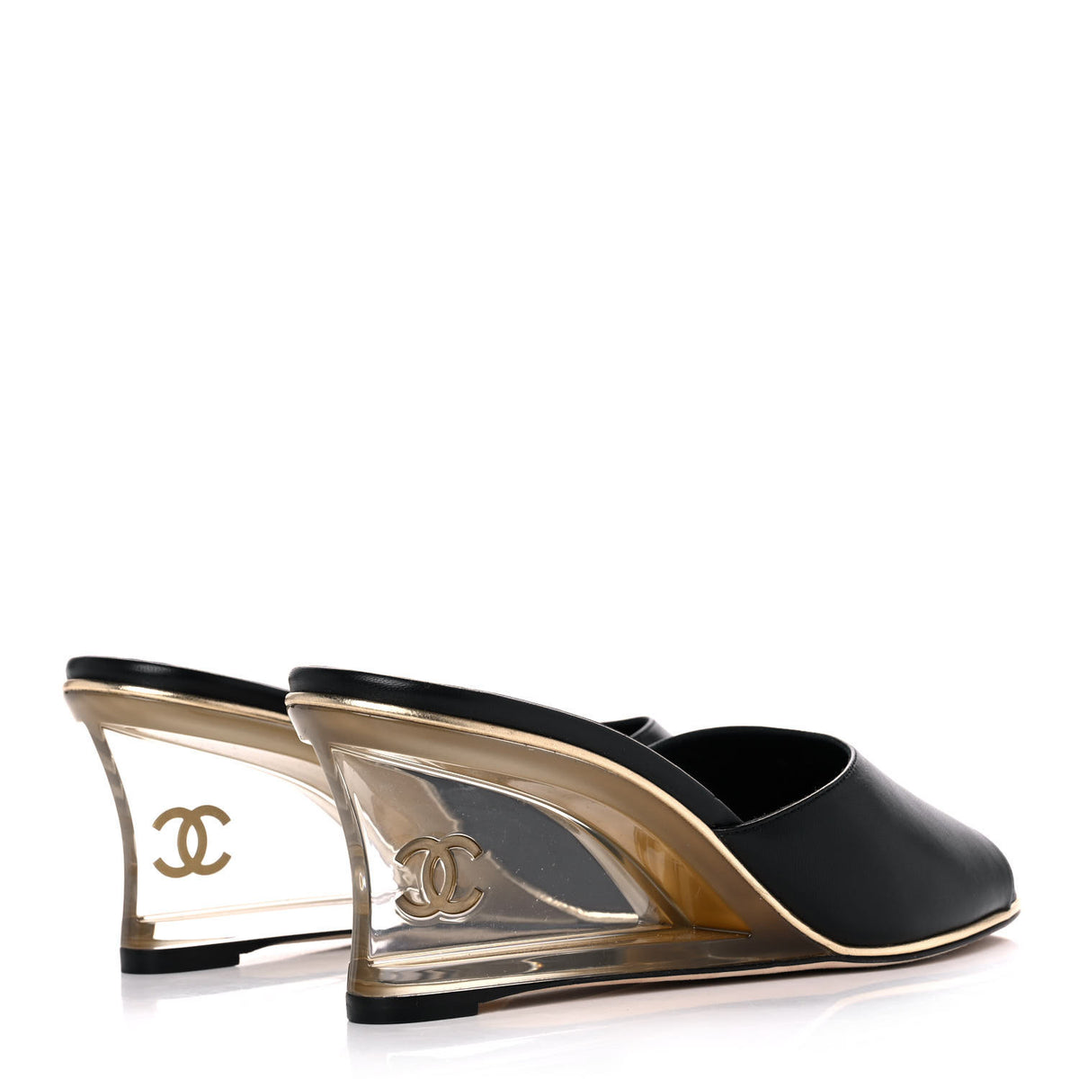 Lambskin Lucite CC Wedge Mules 39.5 Black