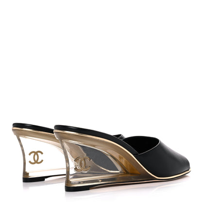 Chanel Lambskin Lucite CC Wedge Mules 39.5 Black 4 of 9