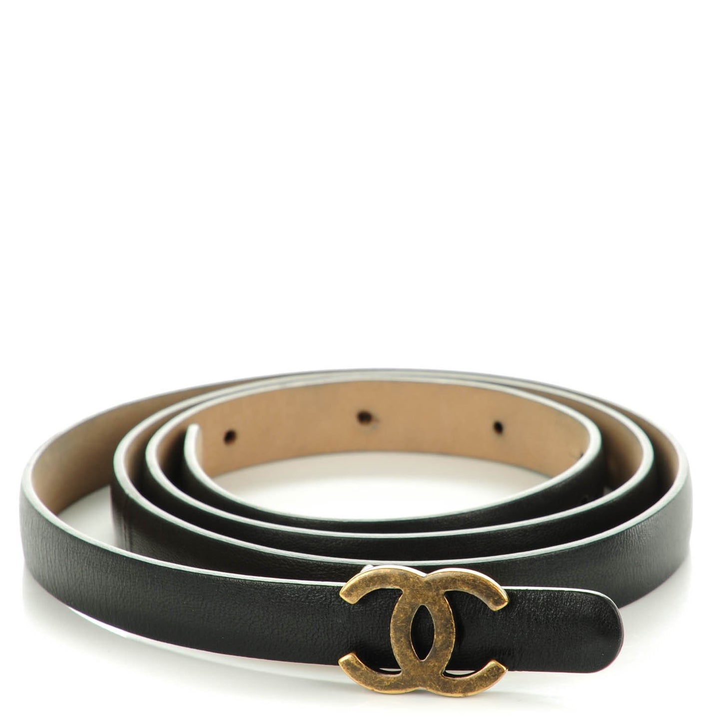 Lambskin CC Logo Skinny Belt 90 36 Black