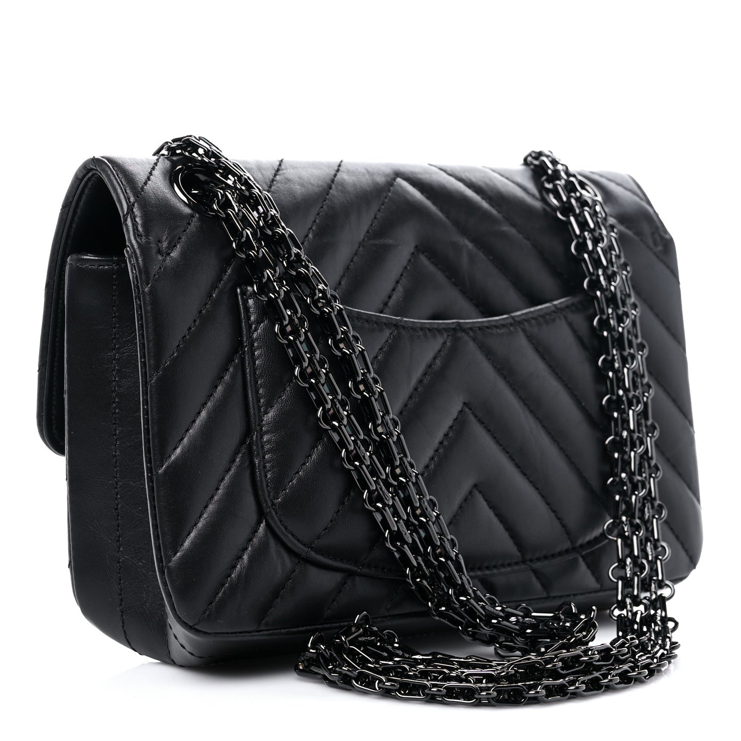 Aged Calfskin Chevron Quilted 2.55 Reissue Mini Flap So Black