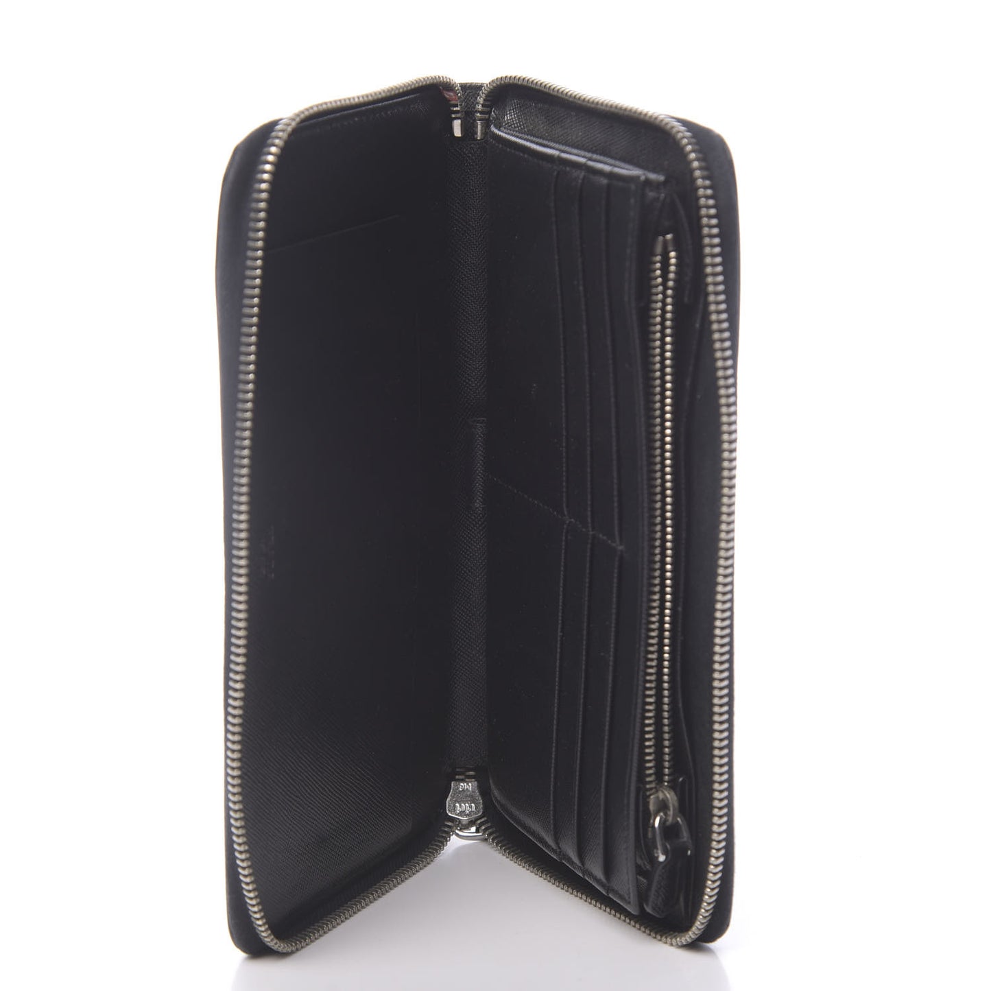 Saffiano Triangle Large Zip Around Travel Wallet Black