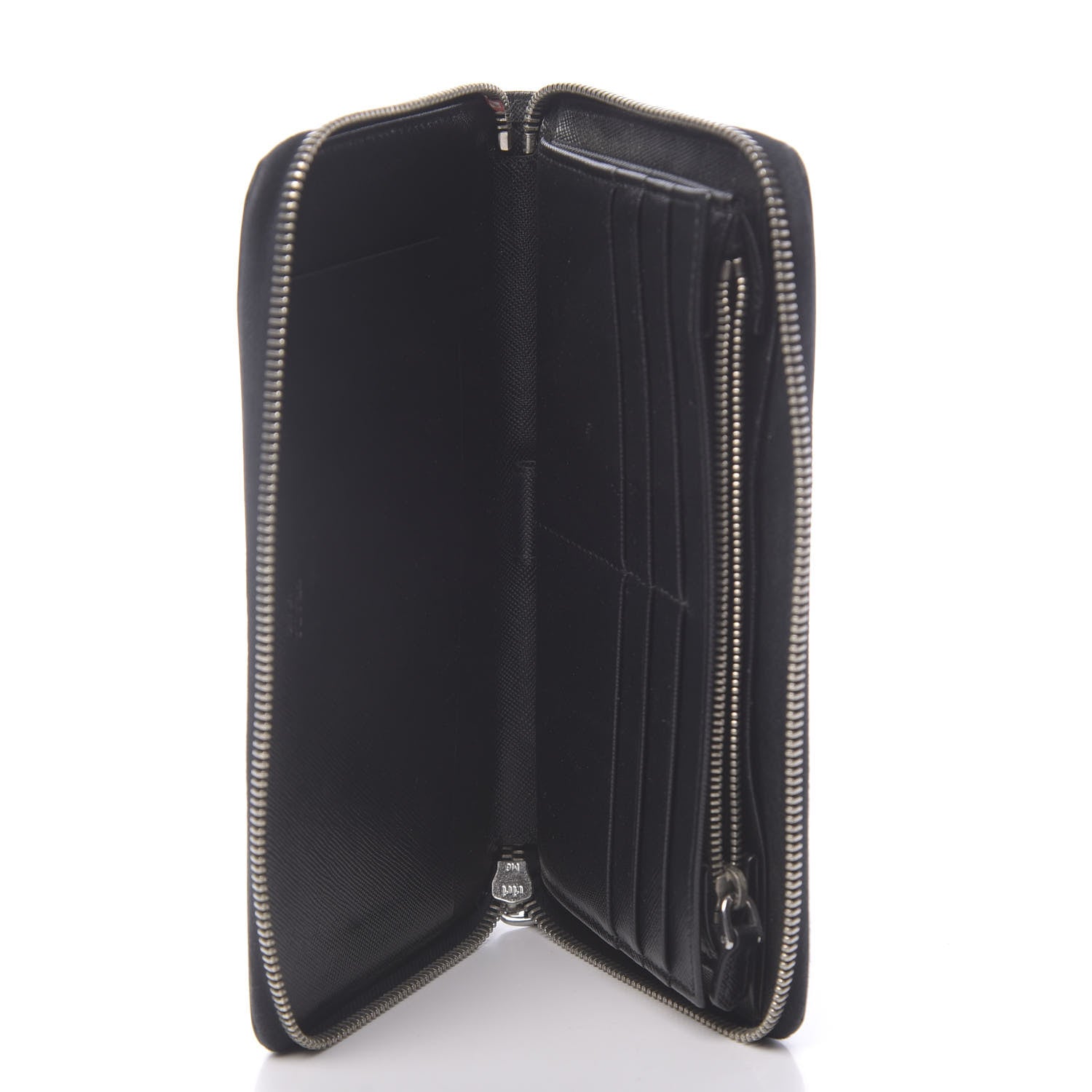 Prada Saffiano Triangle Large Zip Around Travel Wallet Black 5 of 8