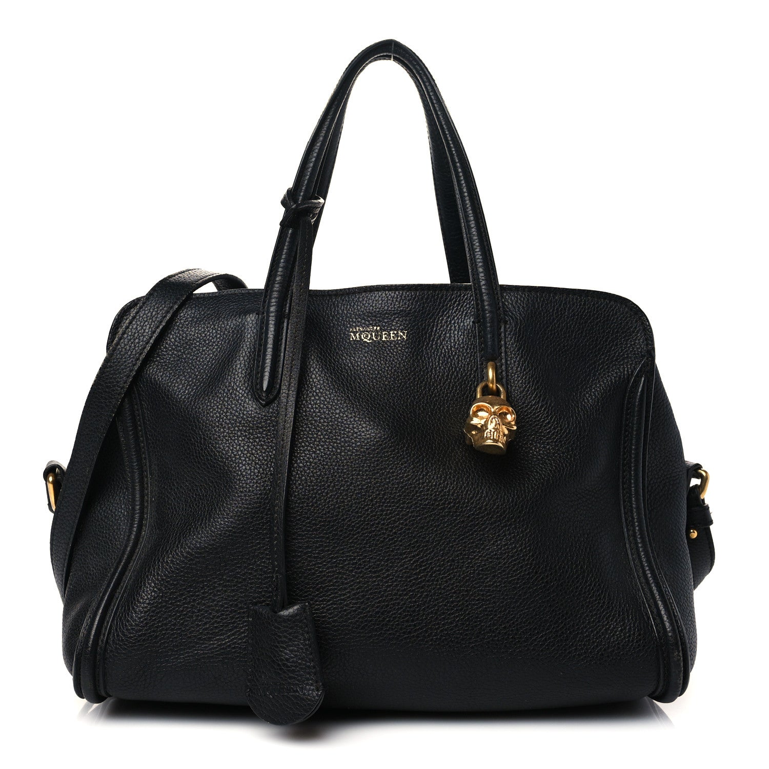 Alexander McQueen Pebbled Calfskin Small Skull Padlock Zip Around Tote Black 1 of 10
