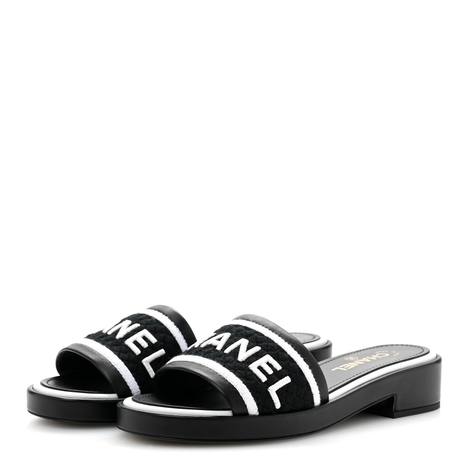 Chanel Lambskin Embroidered CC Mule Sandal 39.5 Black White 4 of 10