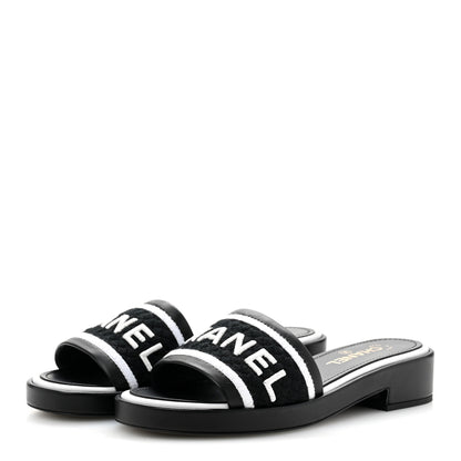 Chanel Lambskin Embroidered CC Mule Sandal 39.5 Black White 4 of 10