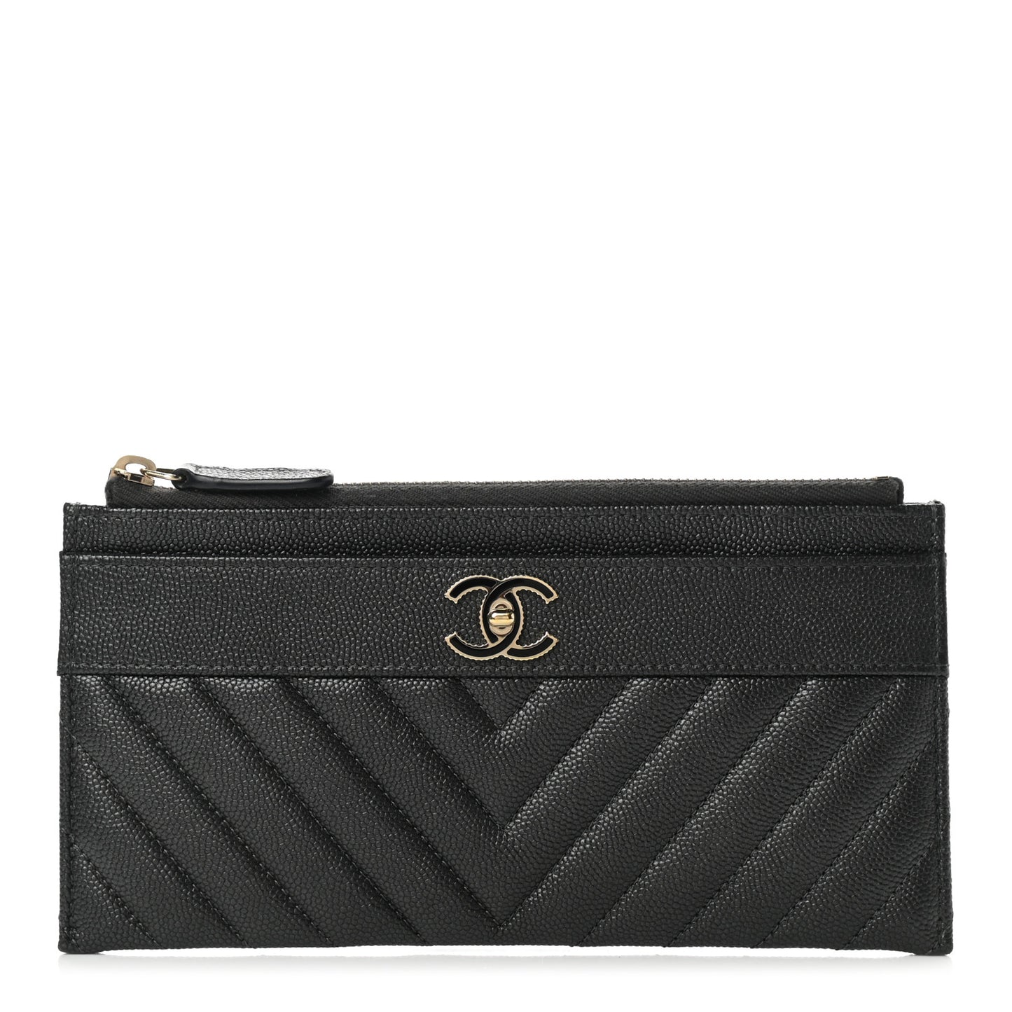 Caviar Chevron Quilted Mademoiselle Vintage Zip Pouch Black