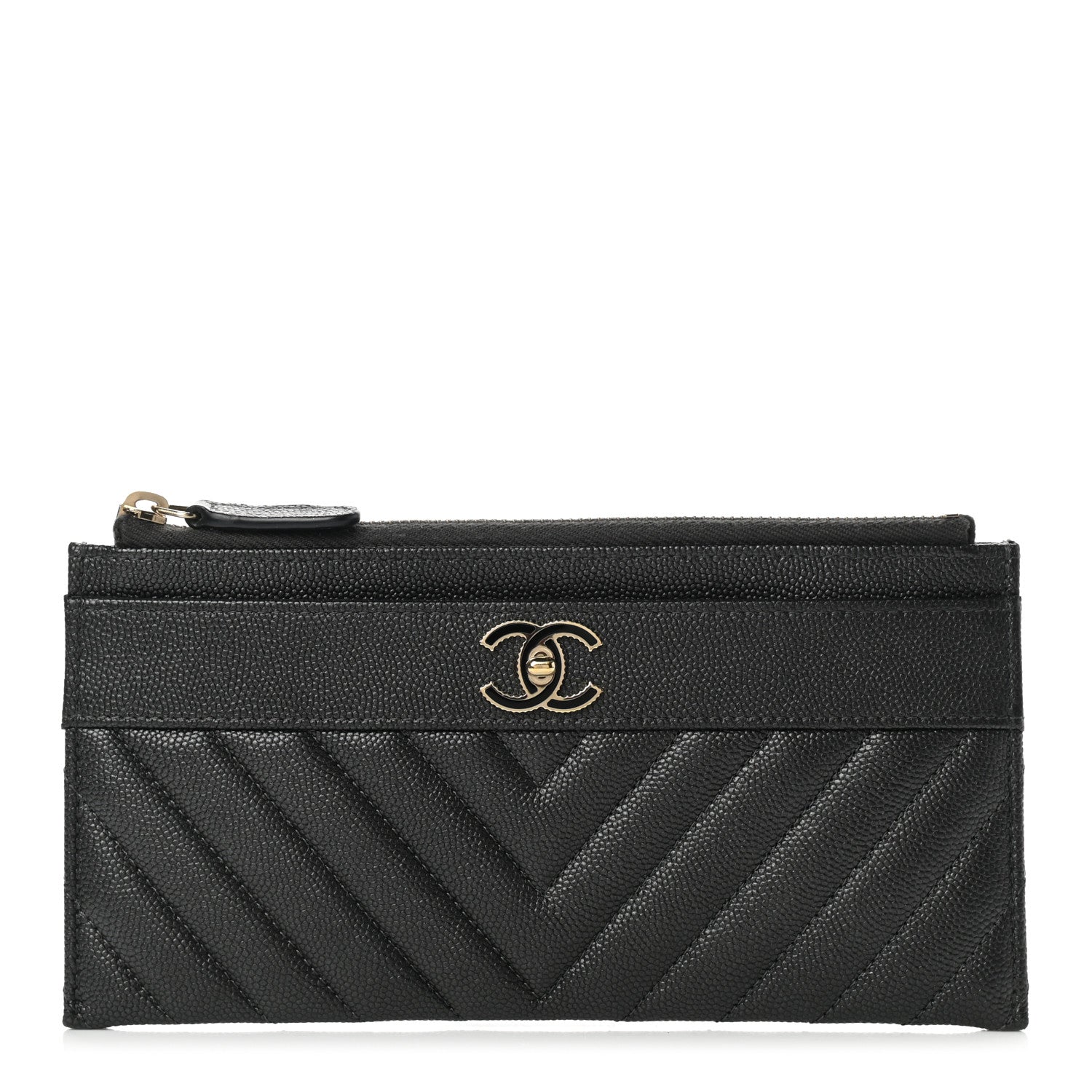 Chanel Caviar Chevron Quilted Mademoiselle Vintage Zip Pouch Black 1 of 7
