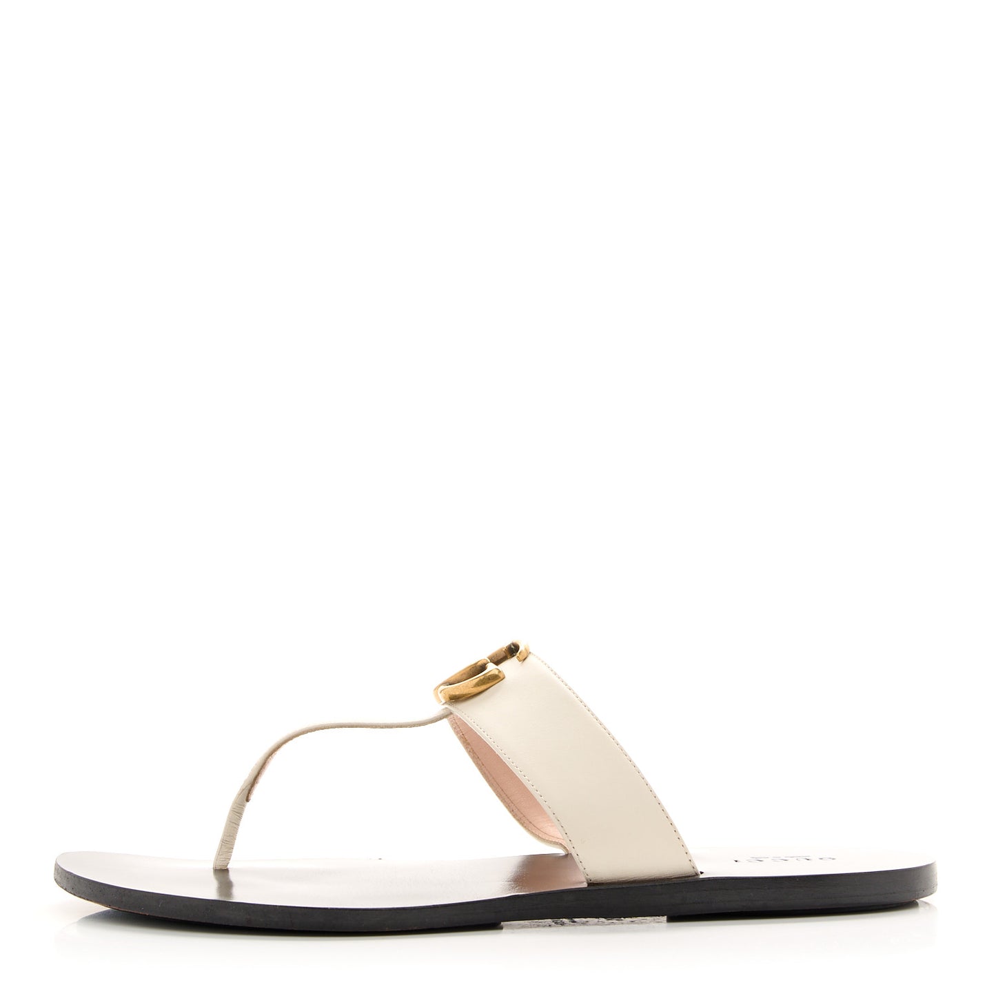 Calfskin GG Marmont Thong Sandals 38.5 Mystic White