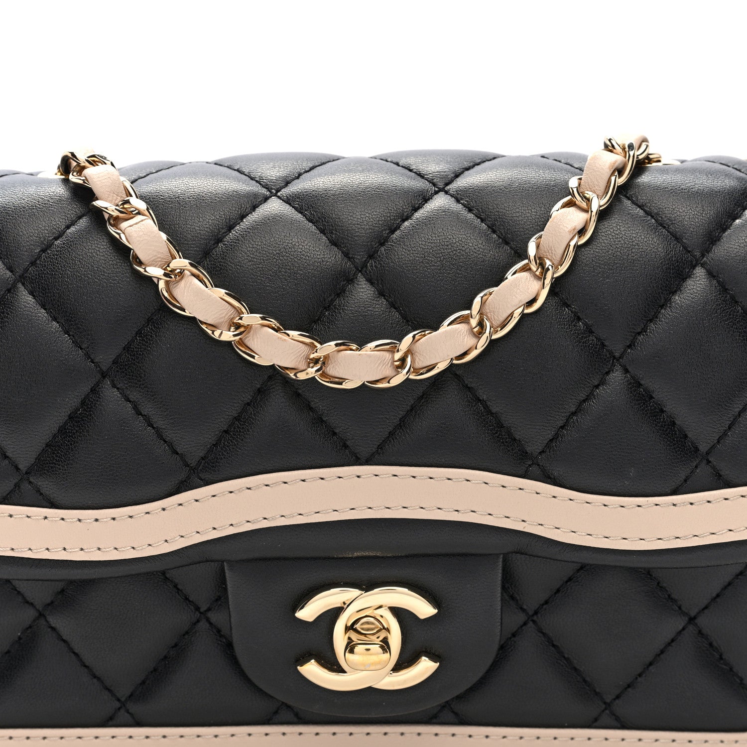 Chanel Shiny Lambskin Quilted Half Mini Flap Black Beige 8 of 10
