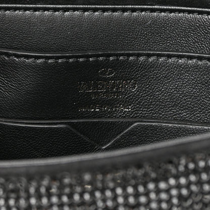 Valentino Garavani Crystal Suede Embellished Small One Stud Clutch With Chain Black 6 of 11