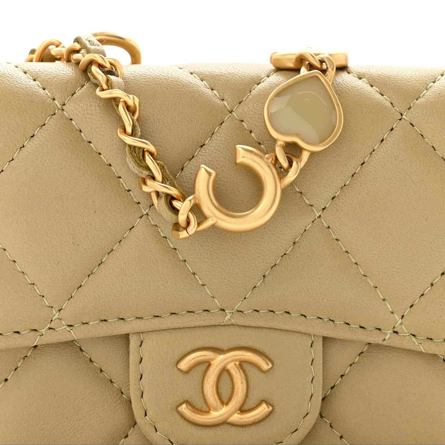 Lambskin Coco Enamel Quilted Mini Chain Belt Bag Light Green