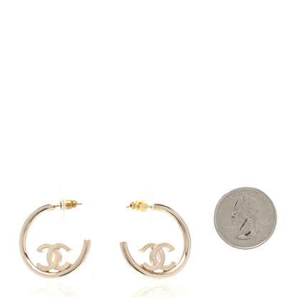 Chanel Metal Textured CC Hoop Earrings Gold 2 of 6