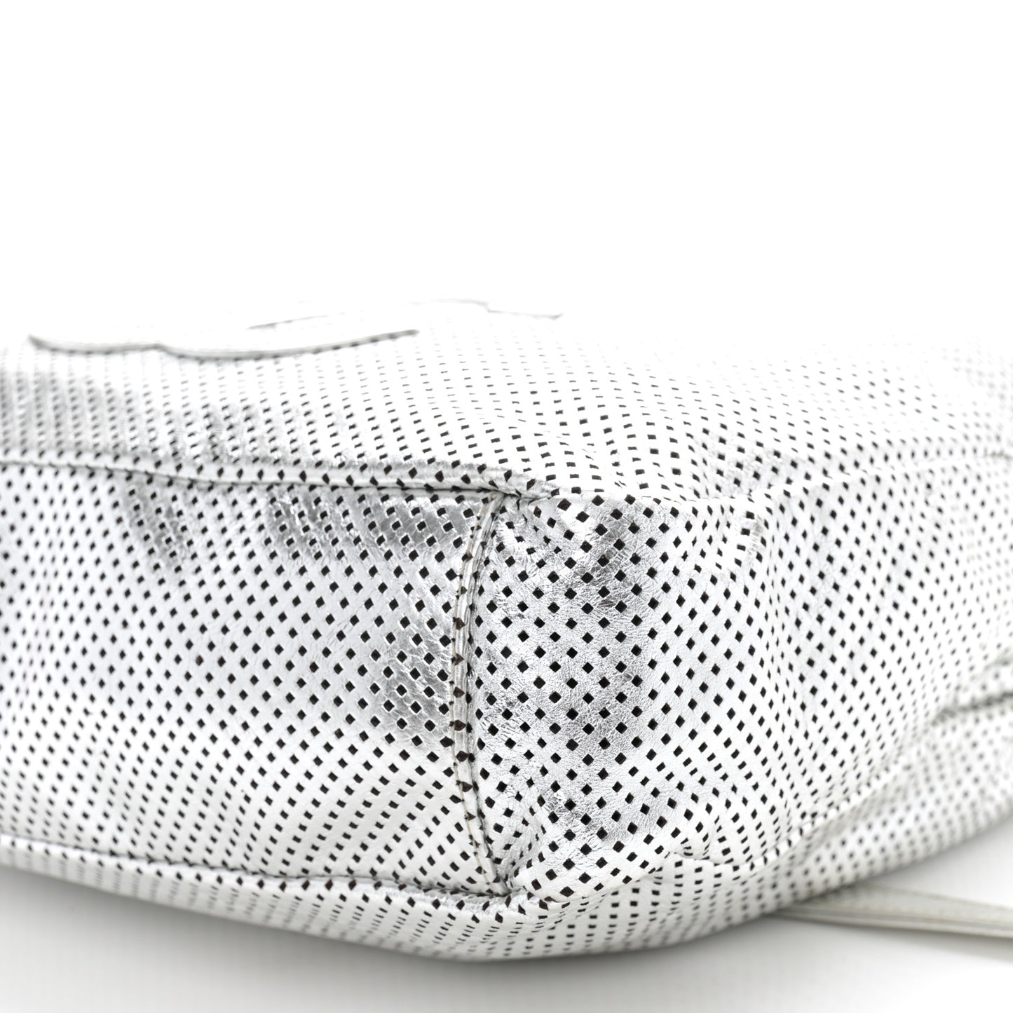 Metallic Glazed Calfskin Perforated Medium Rodeo Drive Tote Silver
