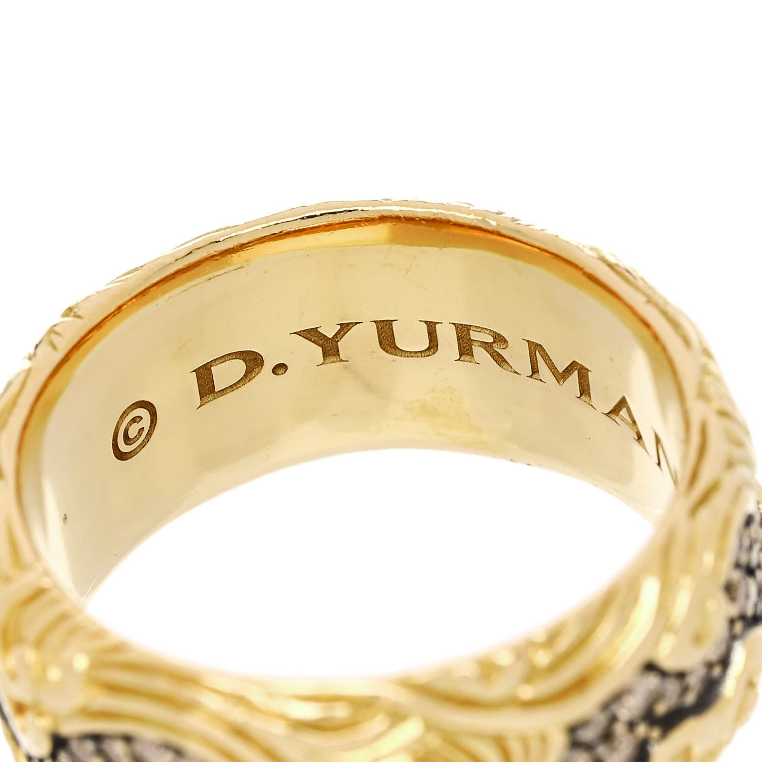 David Yurman 18K Yellow White Gold Cognac Diamond Waves Band Ring 62 10 4 of 5
