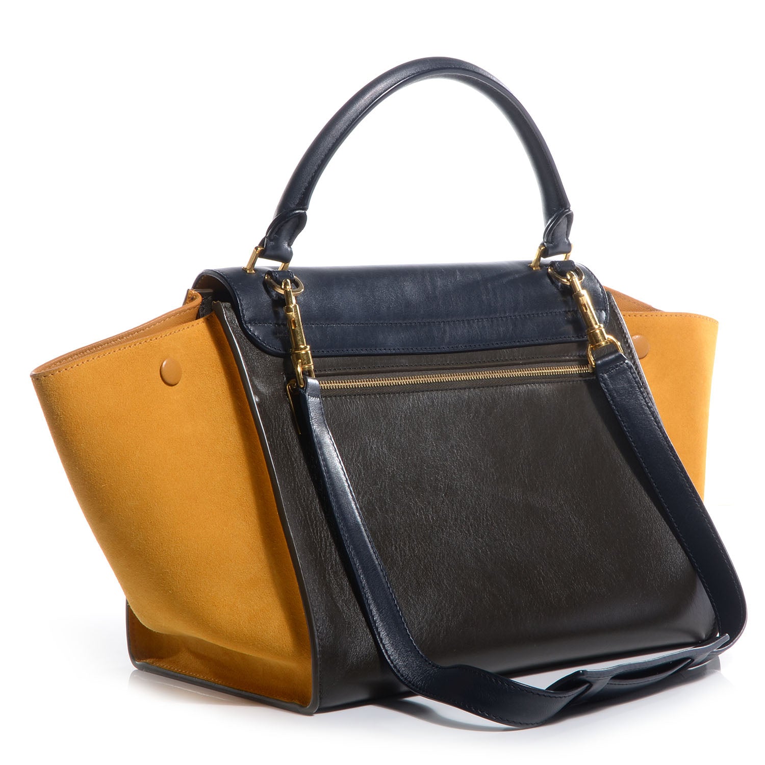 Celine Smooth Calfskin Suede Medium Tri-Color Trapeze Mustard 3 of 9