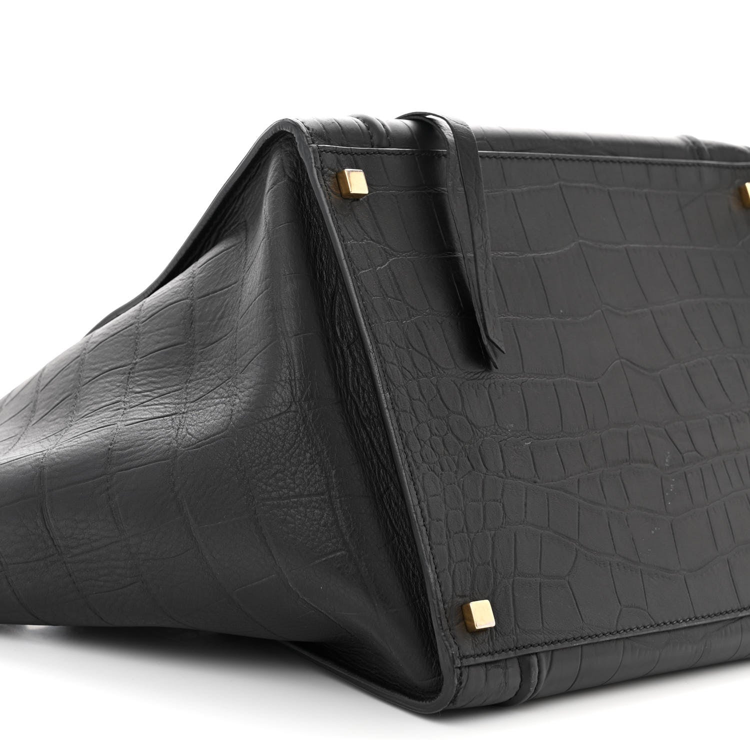 Celine Crocodile Embossed Calfskin Medium Phantom Luggage Black 9 of 13