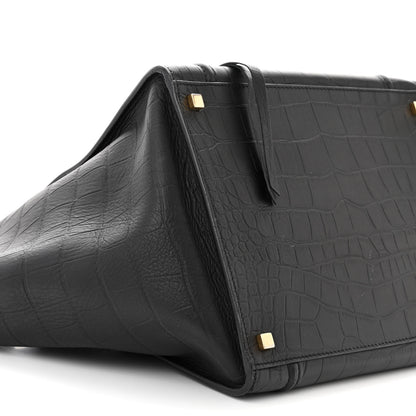 Celine Crocodile Embossed Calfskin Medium Phantom Luggage Black 9 of 13