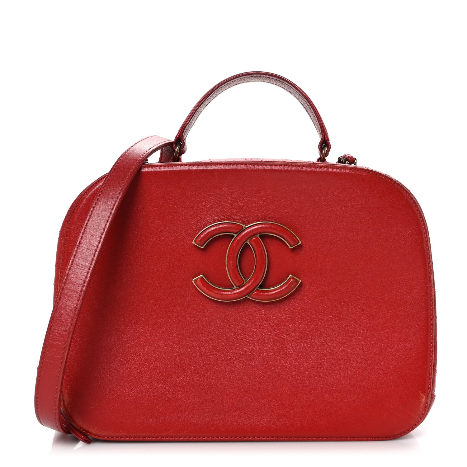 Chanel Shiny Calfskin Goatskin Quilted Small Coco Curve Vanity Red 1 of 11