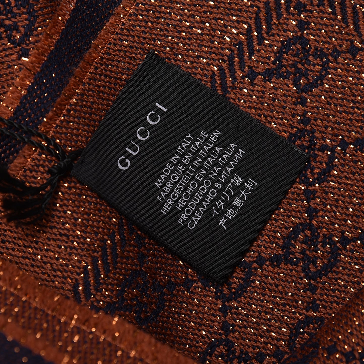 Wool Lame Jacquard GG Monogram Stenlux Scarf Midnight Blue Light Brown