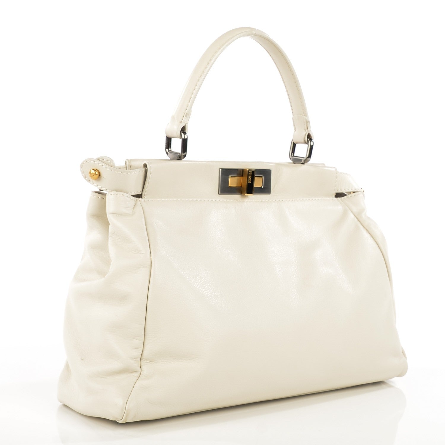 Fendi Vitello Calfskin Medium Peekaboo Iconic Satchel Milk White 3 of 9