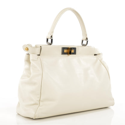Fendi Vitello Calfskin Medium Peekaboo Iconic Satchel Milk White 3 of 9