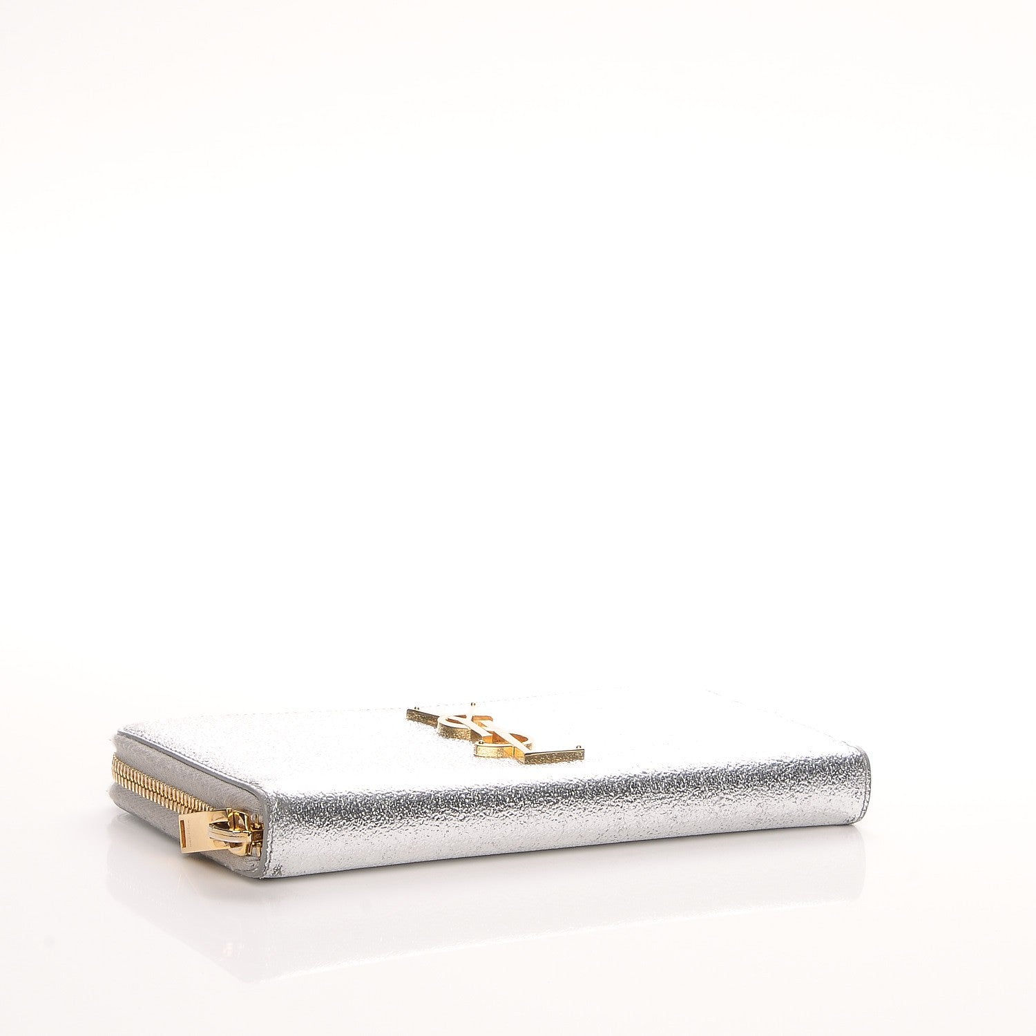 Saint Laurent Metallic Calfskin Continental Zip Around Wallet Silver 4 of 6