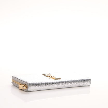 Saint Laurent Metallic Calfskin Continental Zip Around Wallet Silver 4 of 6