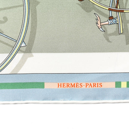 Hermes Silk Voitures en Equilibre Scarf 45 Vert Amande Bleu Glacier Jaune 7 of 8