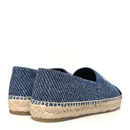Chanel Cotton Tweed CC Espadrilles 40 Blue Ecru Black 5 of 10