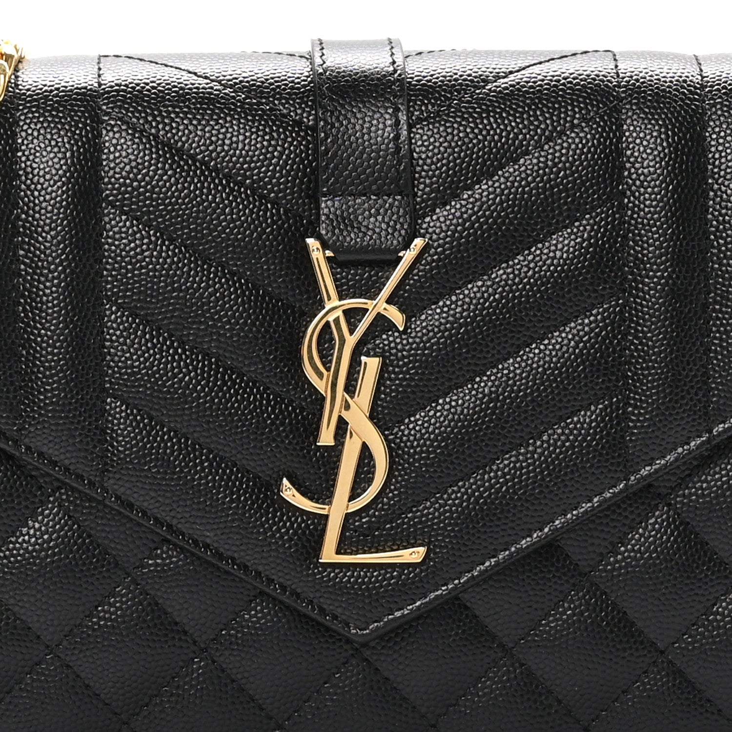 Saint Laurent Grain De Poudre Mixed Matelasse Triquilt Monogram Chain Wallet Black 8 of 11