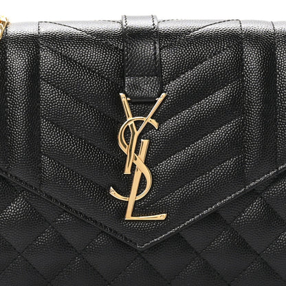 Saint Laurent Grain De Poudre Mixed Matelasse Triquilt Monogram Chain Wallet Black 8 of 11