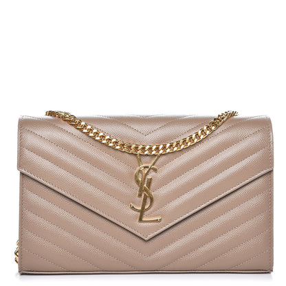 Saint Laurent Grain De Poudre Matelasse Chevron Monogram Chain Wallet Light Taupe 1 of 8