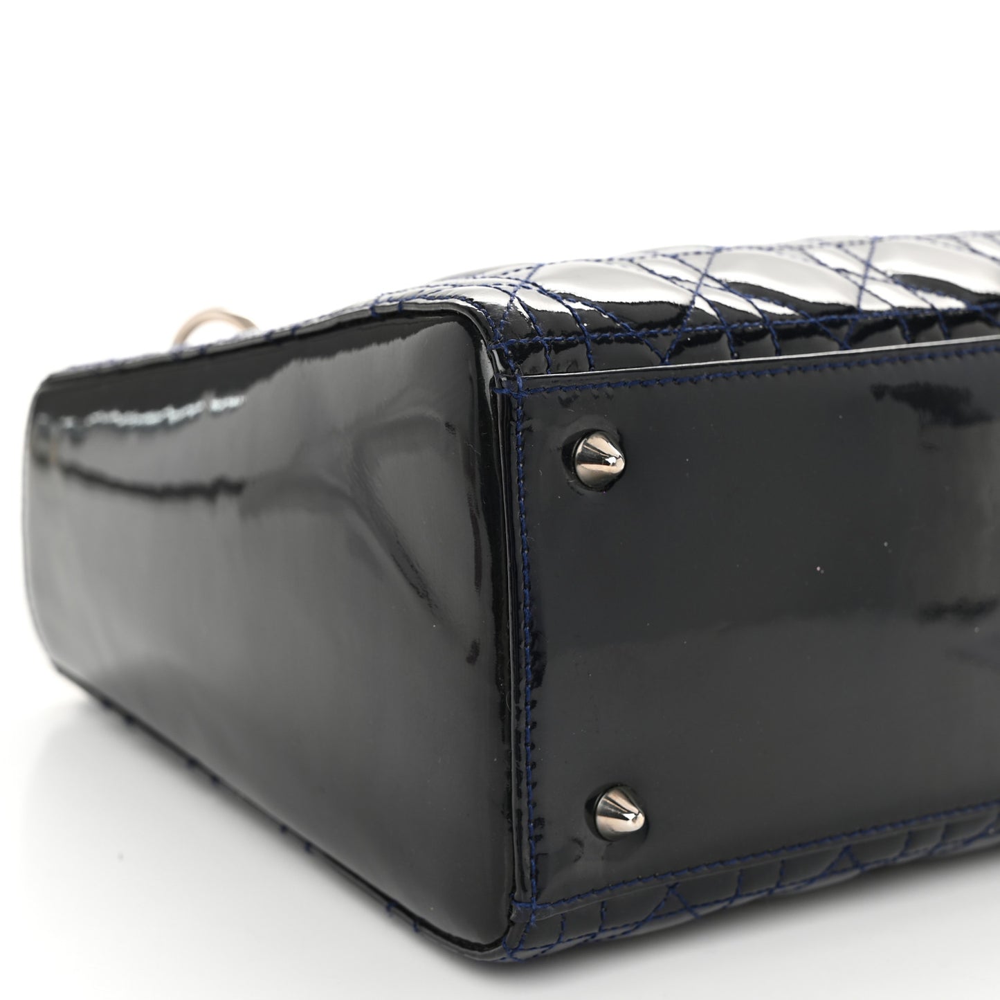 Patent Cannage Medium Lady Dior Navy Blue