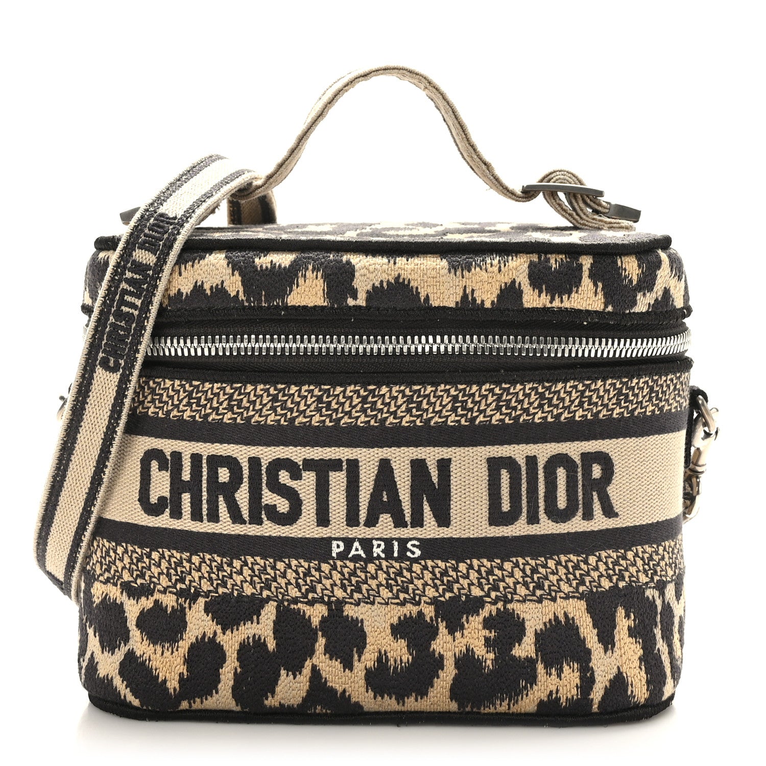 Christian Dior Canvas Mizza Embroidered Small Leopard Travel Vanity Case Beige 1 of 9