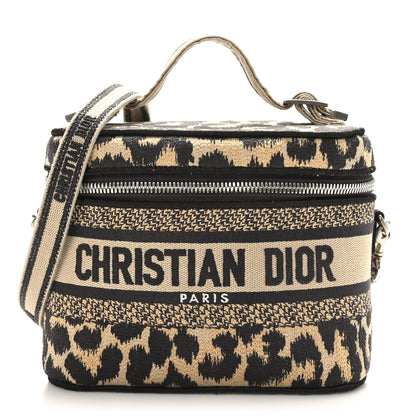 Christian Dior Canvas Mizza Embroidered Small Leopard Travel Vanity Case Beige 1 of 9
